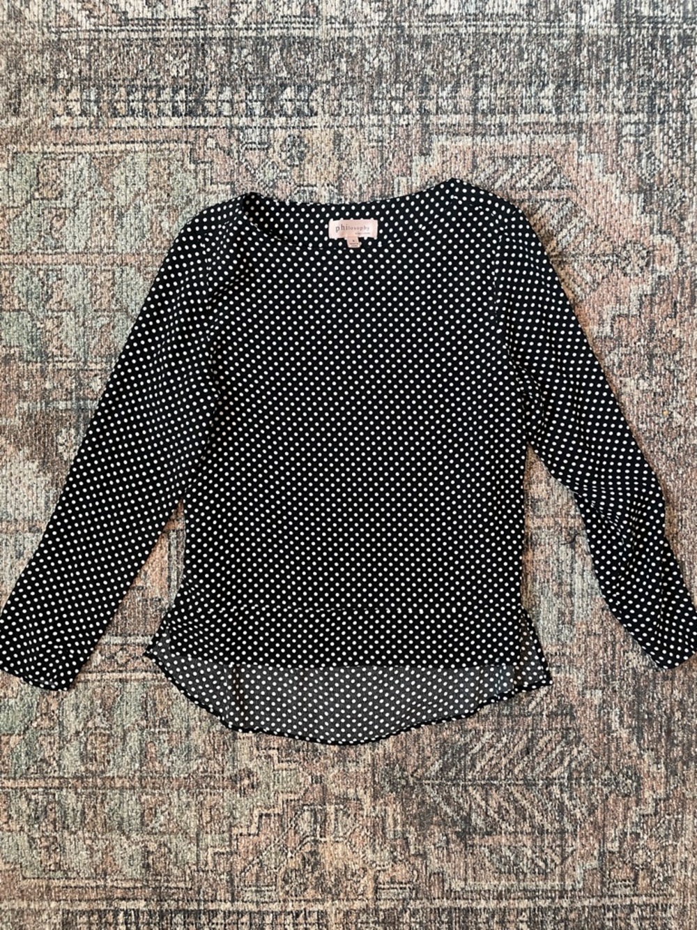 Philosophy Polka Dot Blouse Small Black White Long Sleeve Lightweight Classic